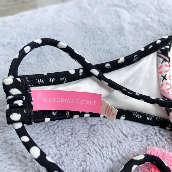 Victorias Secret Swim The Fabulous Strappy Tassel Bikini Bra Black Pink 34C - Picture 6 of 7